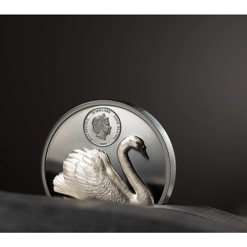 Moneda de Plata Cisne Negro de las Islas Cook, 2023, 62.2g, plata pura (0.999 proof) Monedas coleccionables