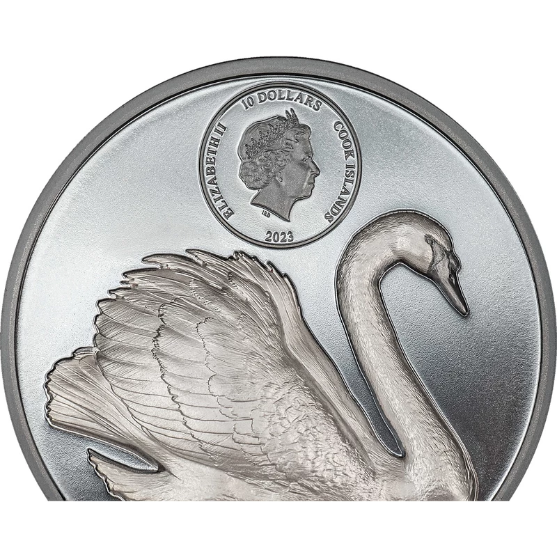 Moneda de Plata Cisne Negro de las Islas Cook, 2023, 62.2g, plata pura (0.999 proof) Monedas coleccionables