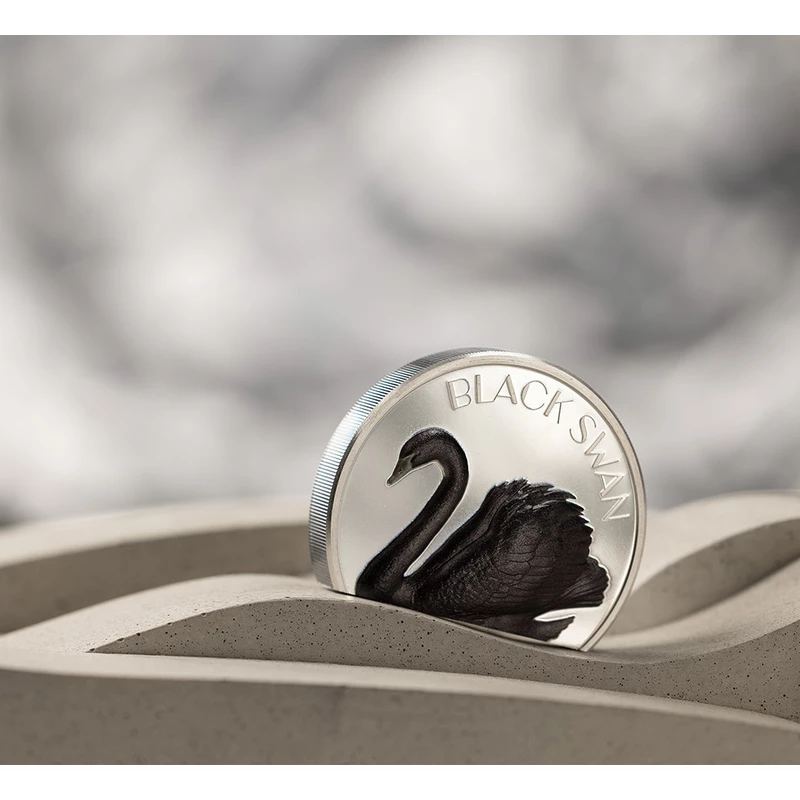 Moneda de Plata Cisne Negro de las Islas Cook, 2023, 62.2g, plata pura (0.999 proof) Monedas coleccionables