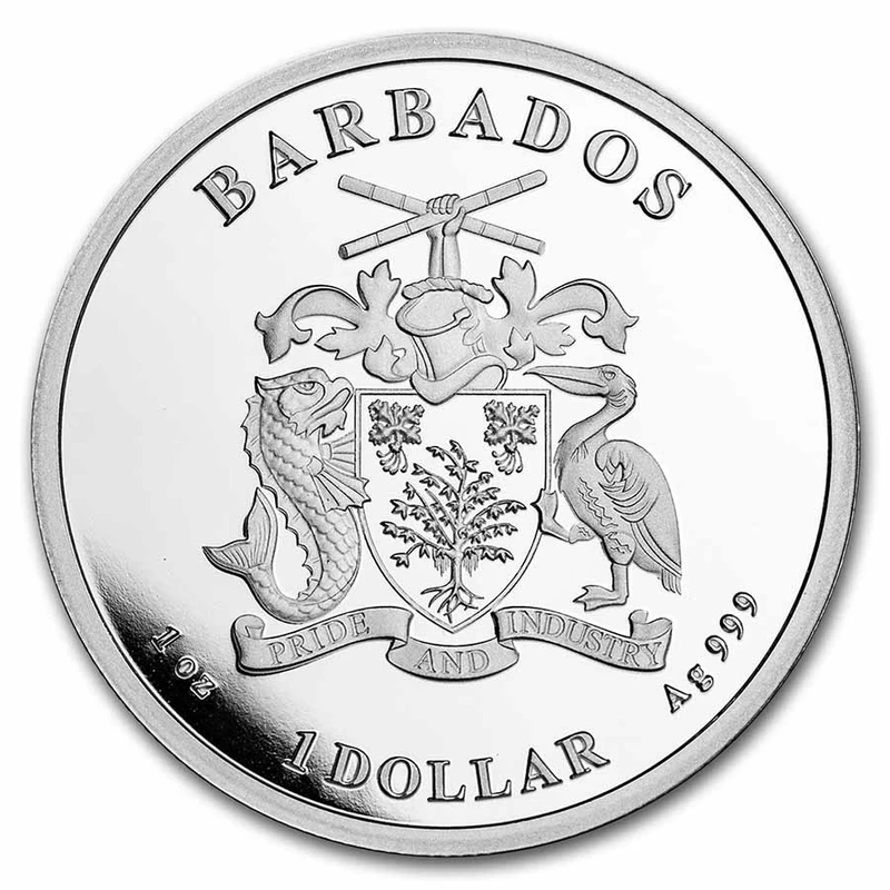 Moneda de Plata Pulpo de Barbados 2023, 31,1 gramos de plata pura (0,999 proof) Monedas coleccionables
