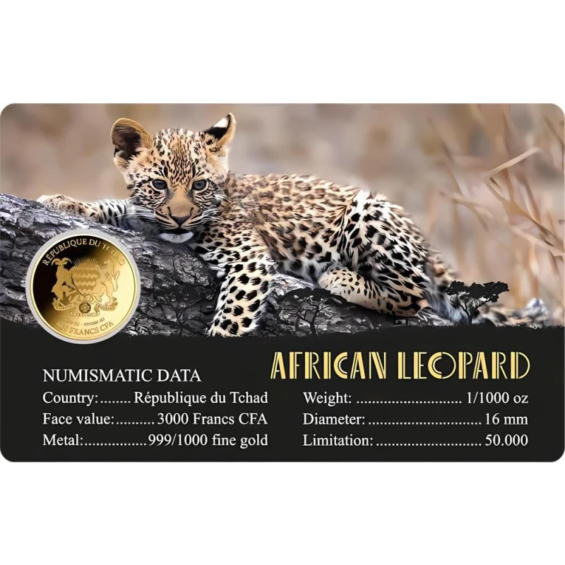 Moneda de Oro del Leopardo Africano del Chad (proof), 0,031 gramos de oro puro (0.999 proof) Monedas coleccionables