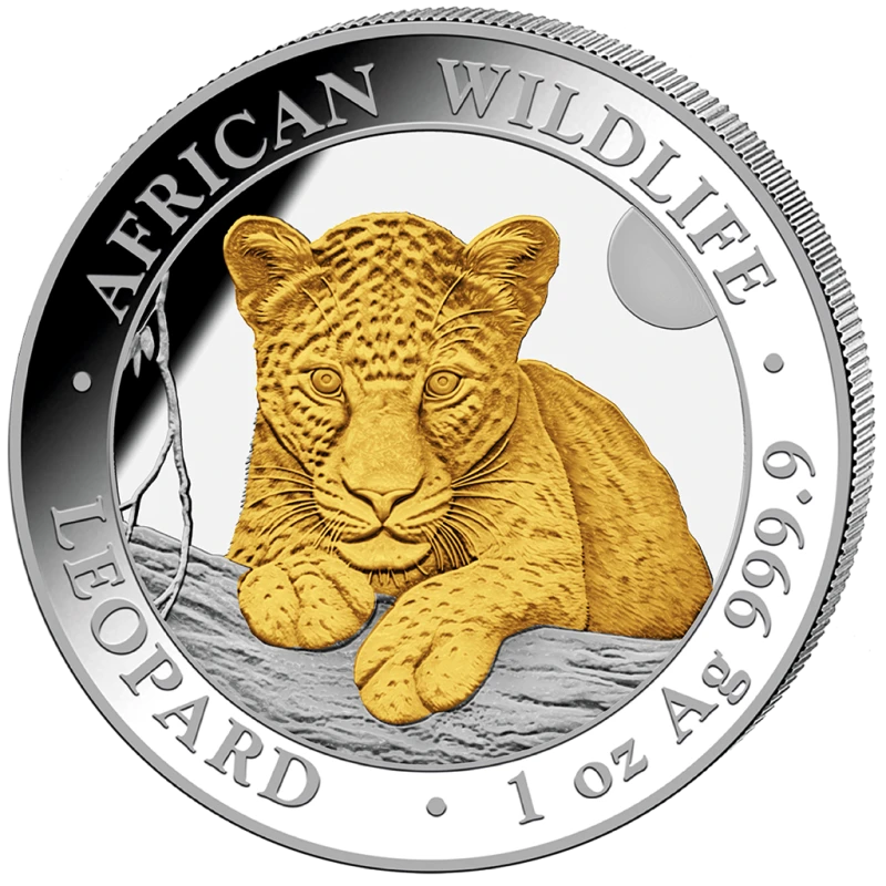 Somalia Moneda de Plata Fauna Africana Leopardo 2025 Dorado 1 oz Monedas coleccionables
