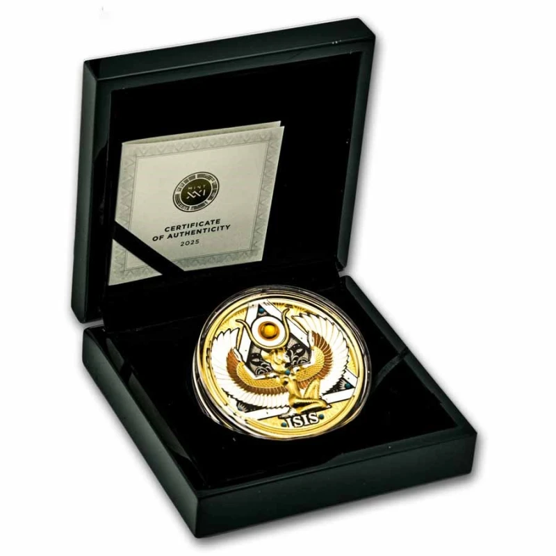 Cameroon: silver coin Isis 2025 high relief gilded 5 oz Collectible coins