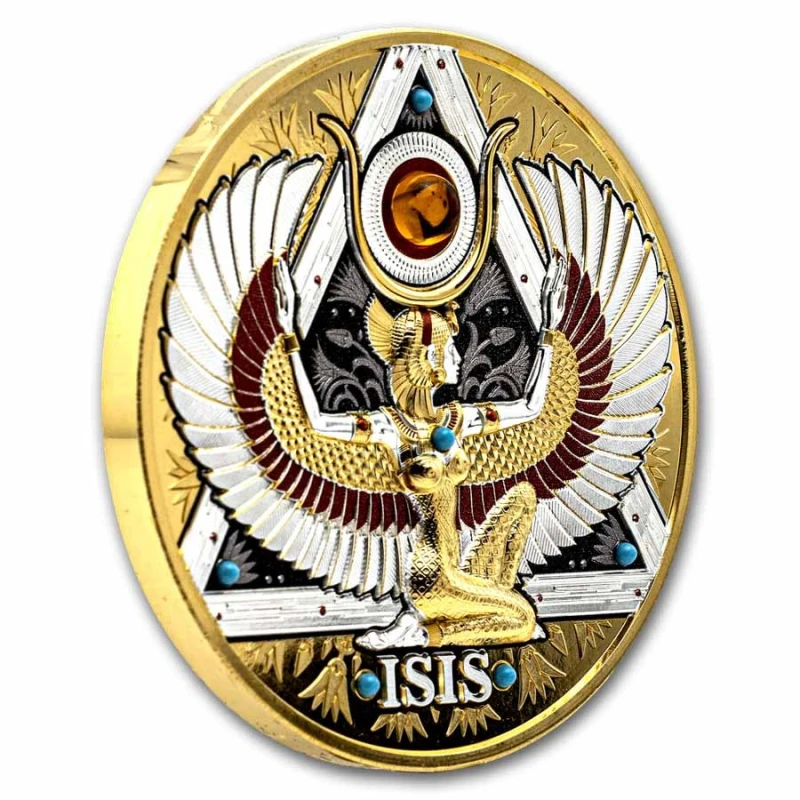 Cameroon: silver coin Isis 2025 high relief gilded 5 oz Collectible coins