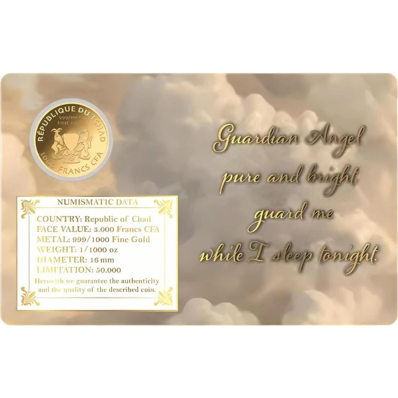 Chad: moneda de oro Ángel de la Guarda II 1/1000 oz Monedas coleccionables