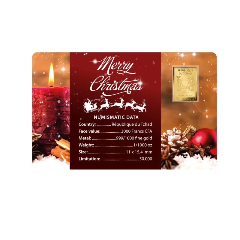 Chad: moneda de oro Vela Feliz Navidad 1/1000 oz Monedas coleccionables