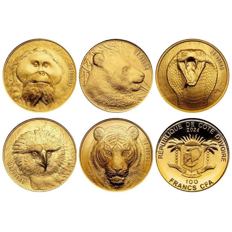 Republic of Côte d'Ivoire: gold coins Animals Asia 2024 set 5 g Collectible coins