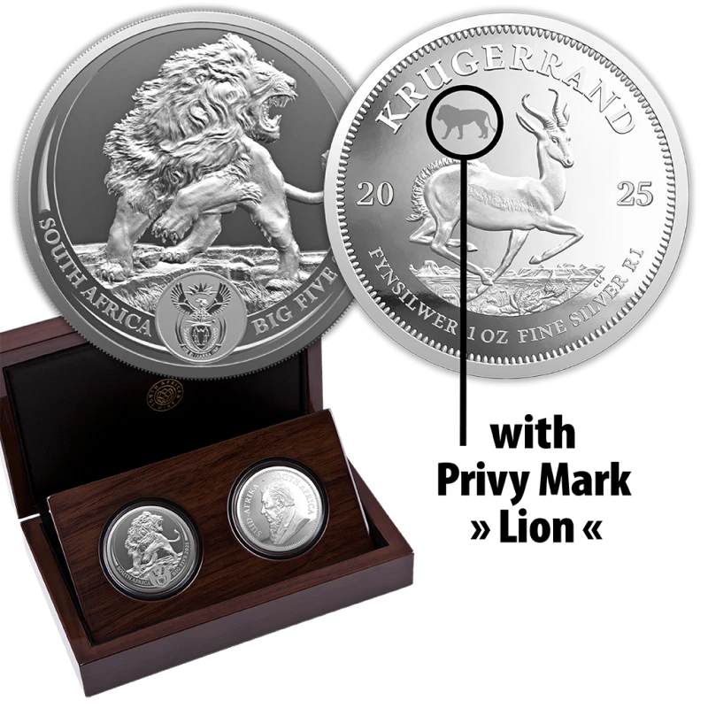 South Africa: silver coins Lion and Krugerrand 2025 Proof set 2 oz Collectible coins