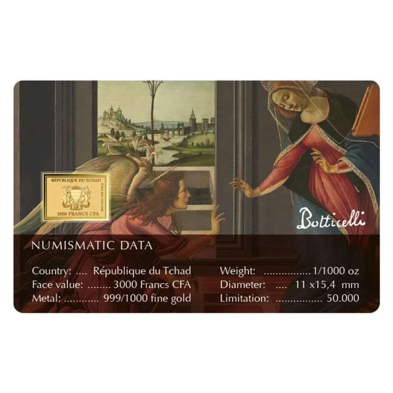 Chad: moneda de oro La Anunciación de Cestello 1/1000 oz Monedas coleccionables