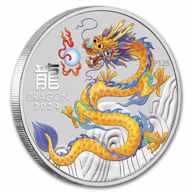 Australia: silver coin Year of the Dragon 2024 yellow 1 oz Investment coins