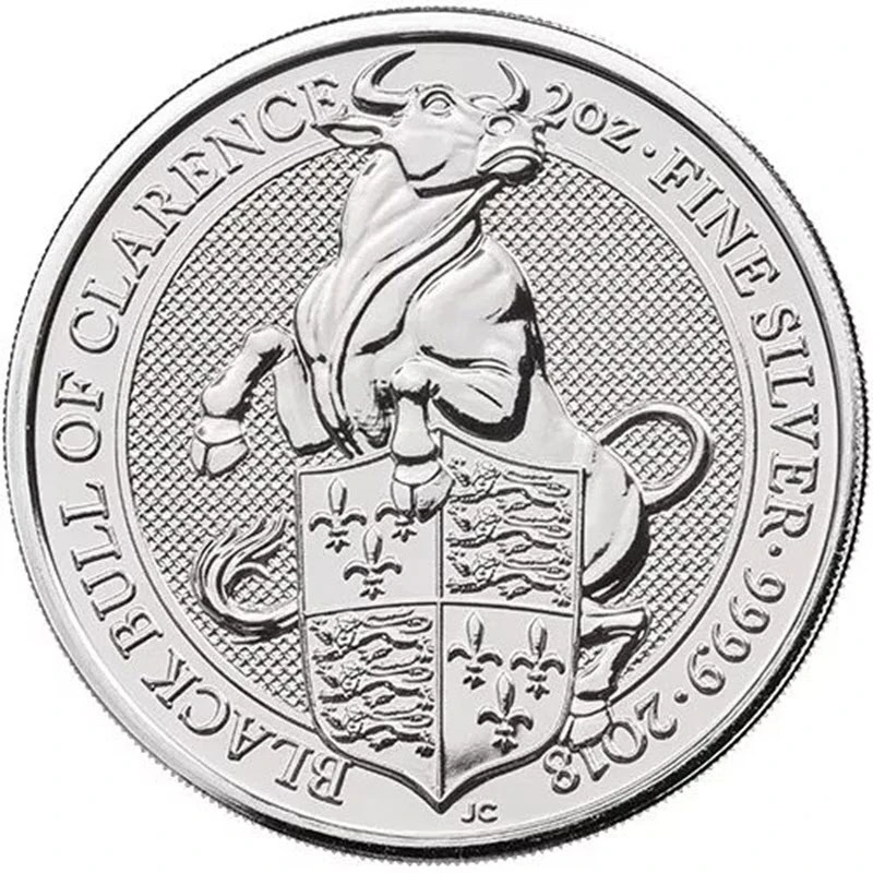 Moneda de Plata del Reino Unido The Queen's Beasts Black Bull of Clarence 2018 2 oz Monedas coleccionables