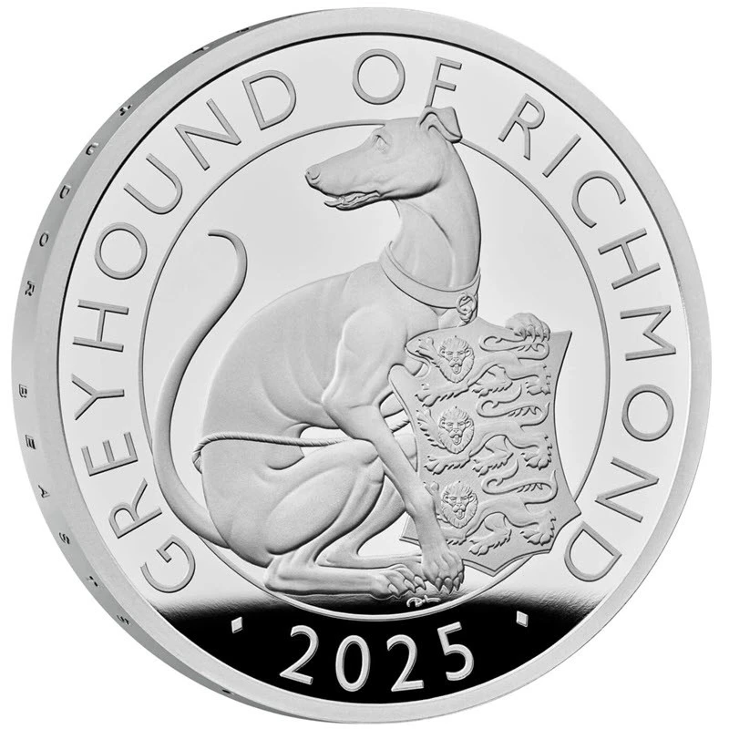 Moneda de Plata del Reino Unido The Tudor Beasts White Greyhound of Richmond 2025 Proof 1 oz Monedas coleccionables