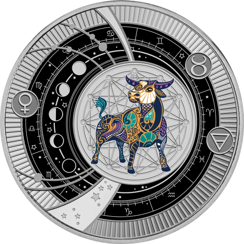 Cameroon: silver coin Taurus 2025 Proof colored 10 g Collectible coins