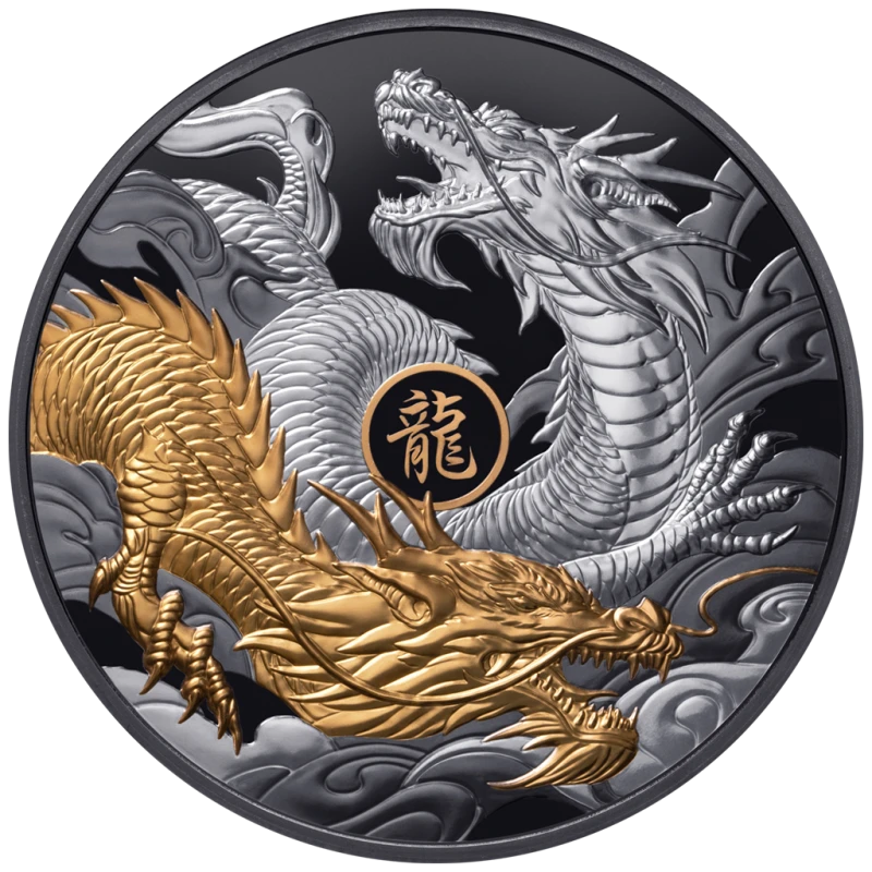 Niue: moneda de plata Año del Dragón 2024 Black Proof dorada 5 onzas Monedas coleccionables