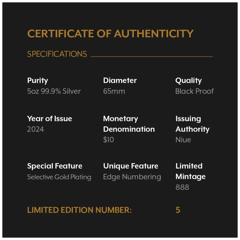 Niue: moneda de plata Año del Dragón 2024 Black Proof dorada 5 onzas Monedas coleccionables