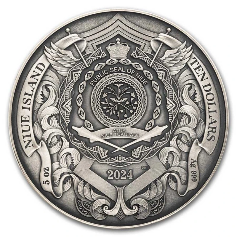Niue: moneda de plata San Miguel Arcángel 2024 coloreada 5 onzas Monedas coleccionables