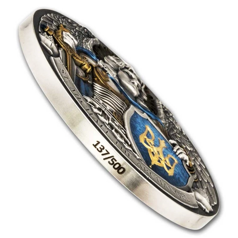 Niue: moneda de plata San Miguel Arcángel 2024 coloreada 5 onzas Monedas coleccionables