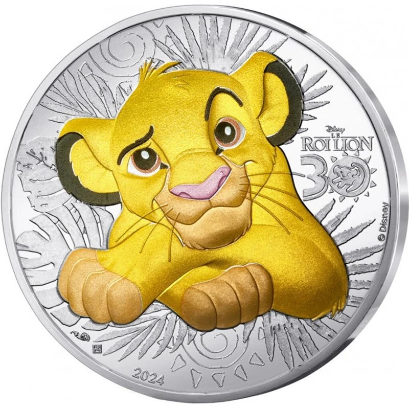 Francia Moneda de Plata 30 Años El Rey León Simba 2024 color 4,3 g Monedas coleccionables