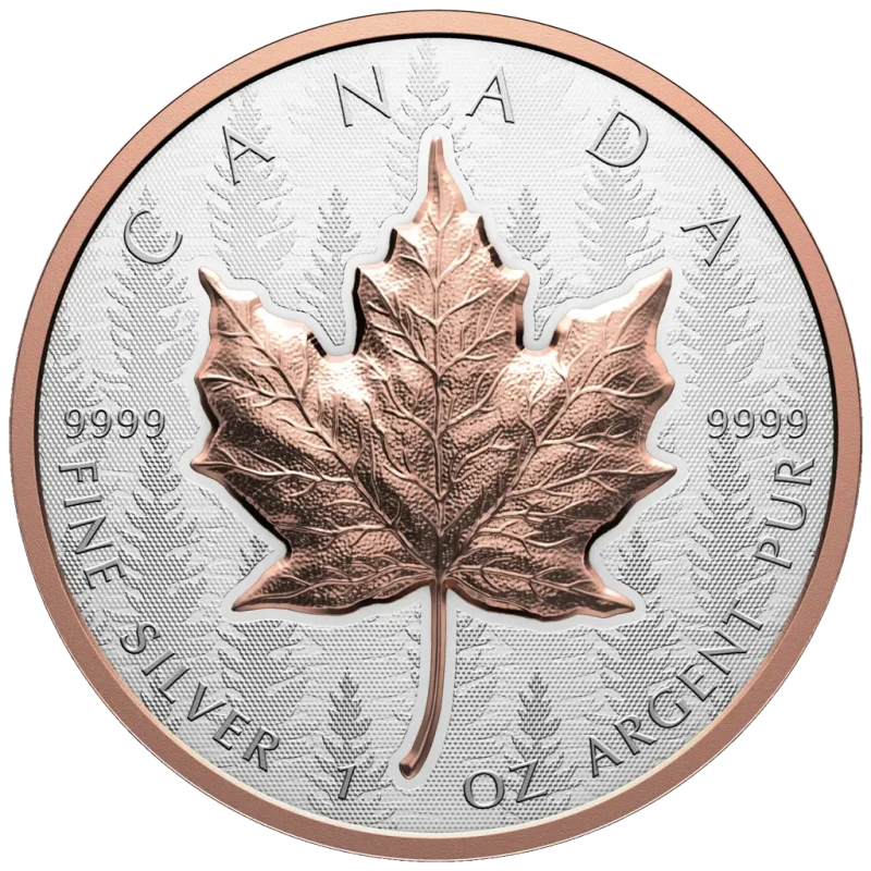 Canadá Moneda de Plata Maple Leaf 2025 Chapado en Oro Rosa 1 oz Monedas coleccionables