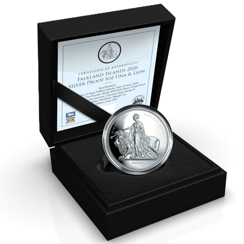 Moneda de Plata de las Islas Malvinas Una y el León 2026 Proof 1 oz Monedas coleccionables